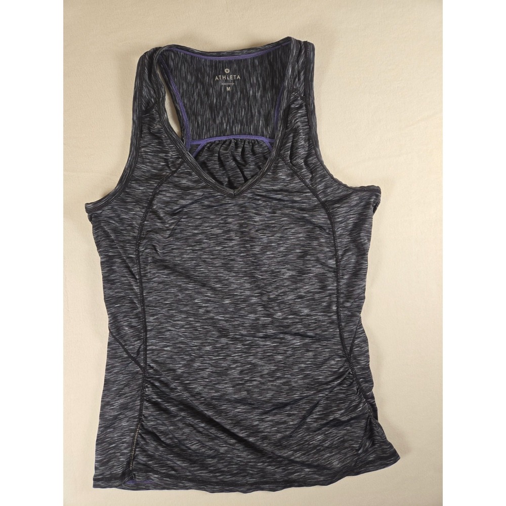 Athleta V-Neck Racerback Tank Top Grey SpaceDye Stretch 963963 Women's Medium